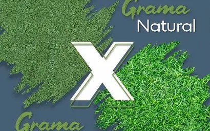 Grama verde com zoom Imagem com a arte da grama natural versus grama sintética
